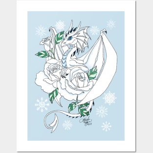 White Dragon and Snowflakes Posters and Art